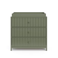 a green cabinet with three drawers