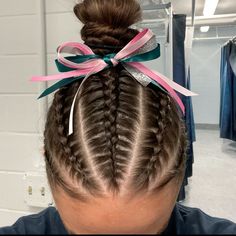 5 Braids Hairstyles, Braids For Wrestling, Braided Hairstyles Sports Workout Hair, Gymnastics Competition Hair Braids, Hairstyles For A Gymnastics Meet, Comp Hairstyles, Ncaa Gymnastics Hair, Wrestling Hairstyles, Braided Hairstyles For Sports