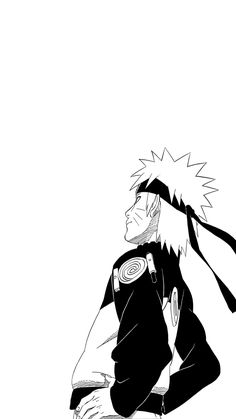 a black and white drawing of an anime character with his hair blowing in the wind