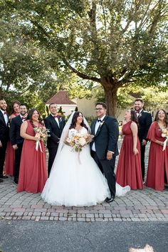 a bride and groom with their bridal party