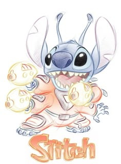 an image of stitch with the word stitch in front of it and a cartoon character