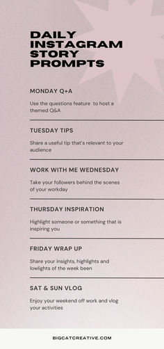 Daily Instagram Story Prompts - a content idea for each day of the week. Instagram Business Introduction Post, How To Instagram Stories, Business Insta Story Ideas, How Often To Post On Instagram, Introductory Post On Instagram, Business Intro Instagram Post, Business Ig Story Ideas, Instagram Story Branding, Daily Instagram Post Ideas