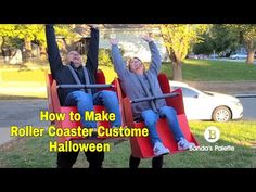 two people sitting in a roller coaster with the words how to make roller coaster halloween