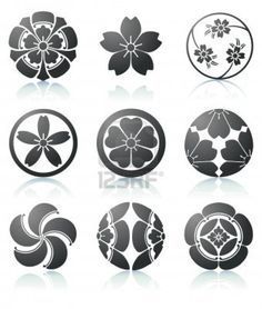 six flower icons in black and white with reflection on the floor, including an image of flowers