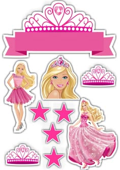 barbie doll stickers with pink stars and tias on them, including the princess