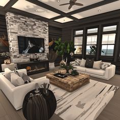 a living room filled with furniture and a flat screen tv mounted on the wall above a fireplace