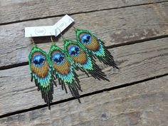 Peacock Beaded Fringe Earrings, Peacock Feather Beaded Earrings, Peacock Seed Bead Earrings, Peacock Fringe Earrings, Peacock Beaded Earrings, Jewelry Crafts Diy, 8 Bit Pixel Art, Seed Bead Designs, Long Beaded Earrings