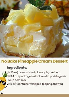 there is a recipe for no bake pineapple cream dessert