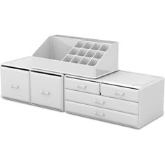 a white dresser with two drawers and an open drawer on the bottom one is empty