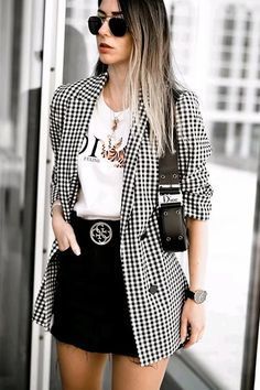 Gingham Blazer, Autumn Outwear, Womens Jackets Casual, Jacket With Pockets, Elegante Casual, Vintage Blazer, Plaid Jacket, Office Casual, Suits Coats