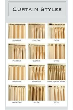 curtain styles for different types of curtains and drapes, with instructions to make them look like