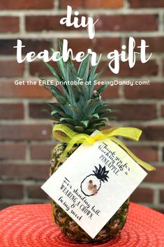 a pineapple sitting on top of a table with a tag that says diy teacher gift