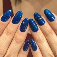 French Manicure Long Nails, Supernatural Nails, Gold Nail Designs, Sky Nails, Moon Nails, Her Nails, Nail Tattoo, Star Nails, Funky Nails