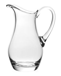 a clear glass pitcher is shown on a white background with no one around the pitcher