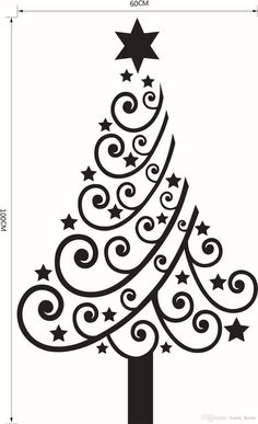 a christmas tree with stars and swirls is shown in black on a white background