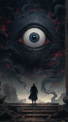 a man standing in front of an eye