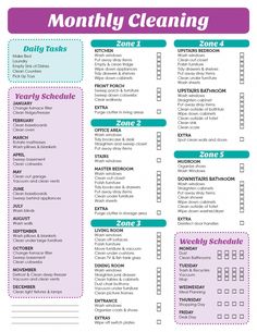 the printable cleaning checklist is shown in purple and blue, with green accents