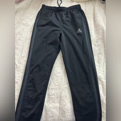 Never Worn Before Adidas Athletic Pants Adidas Stretch Bottoms With Pockets, Adidas Stretch Pants With Elastic Waistband, Adidas Casual Black Bottoms, Black Straight Leg Joggers For Work, Adidas Full Length Bottoms With Pockets, Adidas Black Full Length Bottoms, Black Ankle-length Joggers For Work, Adidas Black Bottoms With Elastic Waistband, Adidas Black Pants With Pockets