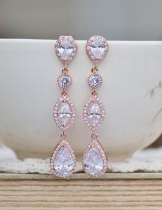 Rose Gold CZ Bridal Chandelier Earrings & Necklace Set,Choose Pendant Size,Pear Long Drop Earring,St Bridal Chandelier Earrings, Pear Halo, Bridal Earrings Chandelier, Earrings Necklace Set, Rose Gold Bridal, Earring Stud, Long Drop Earrings, Small Pendant, Drop Earring