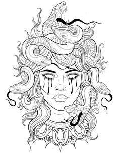 a drawing of a woman with snakes on her head