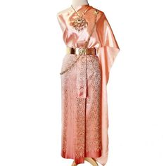 "This is Asian traditional dress is made from synthetic silk for top and skirt (adjust size by hook), length 36 inches. This dress set including with one sabai and one sarong . It is very unique and easy to wear. This item we have 2 type size. 1. Standard size Waist 23-30\" Hip max. 37 \" 2 Plus size Waist \" up to 42\" Hip up to 46\" Item not include blouse, jewelry, or accessory Note: - Each item may have very slight variances and imperfections due to the handmade process - The actual color ma Lao Clothing, Traditional Thai Dress, Laos Clothing, Debut Dresses, Thai Wedding Dress, Thai Clothes, Thai Wedding, Thai Traditional Dress, Thai Dress