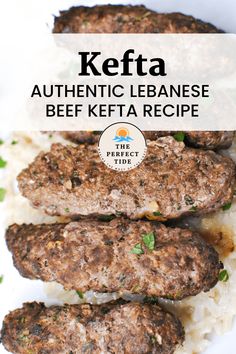 kefta on top of rice with the words kefta authentic lebanese beef