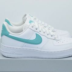 Nike Women's Air Force 1 Low '07 'White Washed Teal' Dd8959-101 New With Box Teal Air Force 1, Nike Tiffany Blue Shoes, Tiffany Blue Shoes, Tiffany Blue Nike, Nike Shoes Blue, Teal Nikes, Teal Shoes, Birthday Things, Black Slip On Sneakers