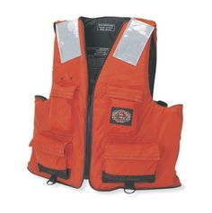 an orange vest with reflective patches on it