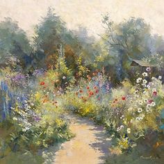 Petit paradis by Paul Messely-VARPDXIG4987 Image 1 Painting Pathways, Garden With Flowers, Garden Paintings, Paintings Landscape, Garden Painting, Garden Path, Painting Watercolor, Pastel Painting, Fine Arts Posters