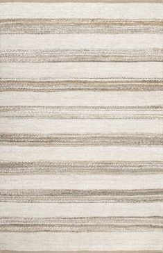 a beige and white rug with vertical stripes