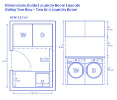 the measurements for a laundry room layout