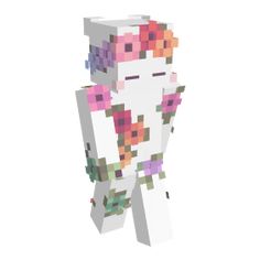 an image of a pixellated figure with flowers on it