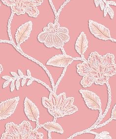 a pink background with white flowers and leaves