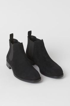 Chelsea Boots - Black - Men | H&M US 3 High-top Suede Boots For Work, High-top Suede Workwear Boots, Suede High-top Boots For Work, Fall Slip-on Suede Chelsea Boots, Fall Suede Slip-on Chelsea Boots, Casual Flat Heel Chelsea Boots For Work, Casual Chelsea Boots With Flat Heel For Work, Casual Black Suede Chelsea Boots, Casual Suede Chelsea Boots With Flat Heel