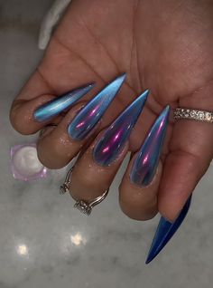 Colored Chrome Nails, Colorful Chrome Nails, Swaggy Nails, Purple Chrome Nails, Long Almond Nails, Aura Nails, Chrome Nails Designs, Colorful Nail, Long Acrylic