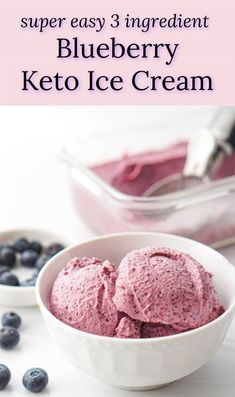 blueberry keto ice cream in a white bowl