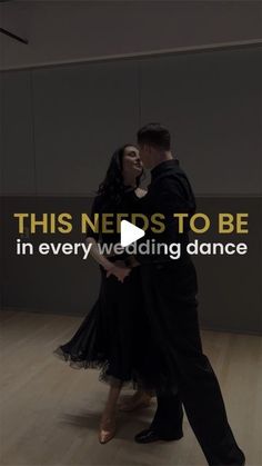 a man and woman dance together in an empty room with the words, this needs to be