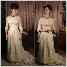 Authentic Victorian Dress C. 1878-81 Authentic Victorian Ivory Silk Jacquard Wedding or Evening Dress - Etsy Formal Victorian Ball Gown Dress, Vintage Gold Wedding Gown, Gold Vintage Wedding Gown, Vintage Brocade Victorian Dress, Ceremonial Vintage Victorian Dress, Vintage Victorian Ball Gown For Formal Occasions, Fitted Gold Victorian Dress In Vintage Style, Fitted Gold Victorian Vintage Dress, Fitted Gold Victorian Dress, Vintage Style