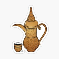 a brown coffee pot and cup sticker on a white background with the words, i love