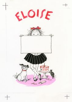 a drawing of a girl holding up a sign with her dog on the other side