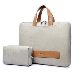 two pieces of white and tan leather bags