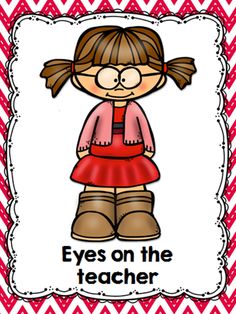 a red and white chevron background with the words eyes on the teacher in front of it