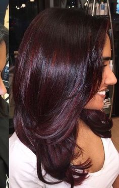 Black Cherry Hair, Cherry Hair Colors, Wine Hair, Cherry Hair, Hair Color Burgundy, Layered Hairstyles, Hair Color Auburn, Hair Done, Pinterest Hair