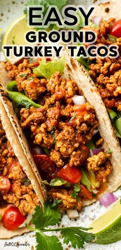 easy ground turkey tacos on a plate with cilantro