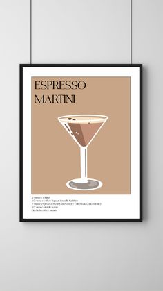 This is a hand drawn poster of an Espresso Martini with recipe that can be used  to decorate  any at home bar  area. Neutral Color  scheme  poster Espresso Martini Poster Bar Cart Decor for an at  home bar. Espresso Martini Poster, Cocktail Painting, Cocktail Posters, Martini Poster, Expresso Martini, Cocktail Prints, Espresso Martini Recipe, Recipe Art, Art Cocktail