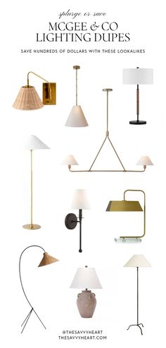 an advertisement for the lighting department featuring lamps, lamps and lamps in different shades on white background