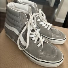 Never Worn Outside, Only A Few Times For A Dance Costume, Inside Only. Like New. No Stains, Dirt, Or Rips. 8.5 Women/7 Mens Spring Gray Vans Sneakers, Velvet Vans, Crazy Sneakers, Vans Gray, New Vans, Juicy Couture Charms, Vans Sk8 Hi, High Top Vans, Vans Black