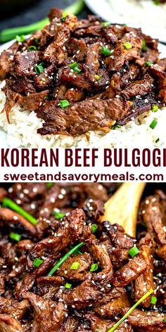 korean beef bulgow served over rice with green onions