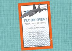 an airplane birthday party card with the words fly on over