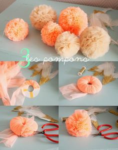 the steps to make tissue pom poms